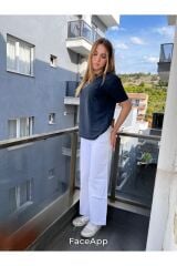 Beyaz keten pantolon Beyaz - L