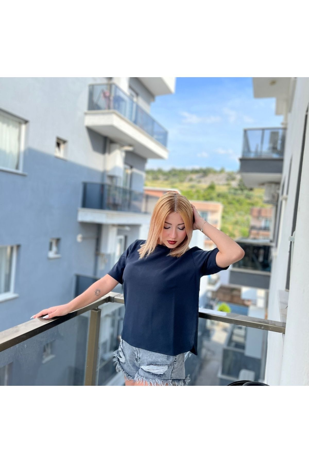 Lacivert kadın t-shirt Lacivert - M