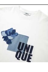 Kot detaylı t-shirt Krem - M