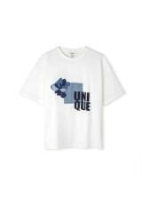 Kot detaylı t-shirt Krem - L
