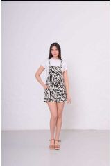 Zebra Kısa Tulum Ekru - L